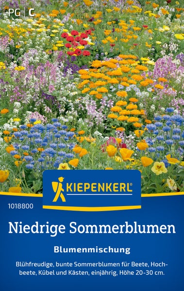Kiepenkerl Blumenmischung Niedrige Sommerblumen fuer Beete und Balkonkaesten mit einjaehrigen Pflanzen und einer Wuchshoehe von 20 bis 30 Zentimeter