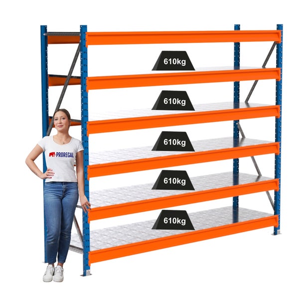 Industrieregal mit fünf Ebenen und einer Traglast von 610 kg pro Ebene