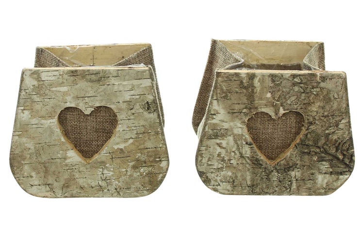 FRANK FLECHTWAREN | Pflanztasche Birkenherz, 2er Set, BIRKE, TEXTIL, FOLIE, 14 x 11 x 11 cm