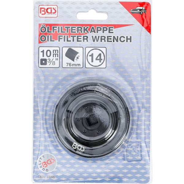 BGS technic Ölfilterkappe für Ölfilter mit 76 Millimeter Durchmesser, 10 Millimeter Vierkantantrieb und Schlüsselweite 14
