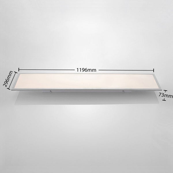 Rechteckiges LED-Panel mit Maßen von 1196 Millimeter Länge, 296 Millimeter Breite und 73 Millimeter Höhe.