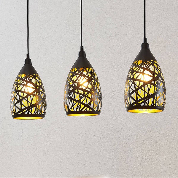 Lindby Esstisch Pendelleuchte, Hängeleuchte Metall schwarz-gold Hängelampe 3x E27 max. 60W ohne Leuchtmittel Wohnzimmer Esszimmer Pendellampe
