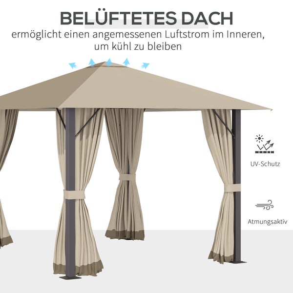 Outsunny Pavillon, Gartenpavillon, mit Belüftungslöcher, Aluminium,Polyester, khaki, 297L x 297B x 260H cm