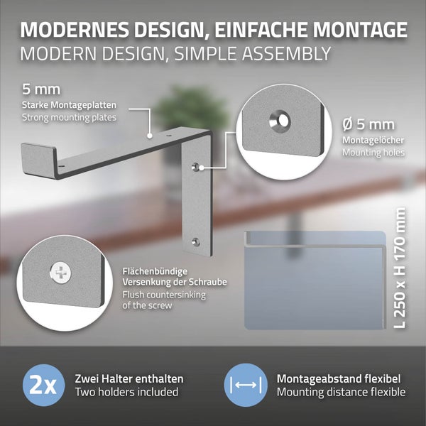 ML-Design 6 Stück Regalhalterung 25x4x14,5 cm, Grau, aus Metall, 10 Zoll Regalhalterungen, Industrielle Regalwinkel, Regalträger für Wandmontage, 90Grad Wandhalterung, L-Form Wandregal, mit Schrauben