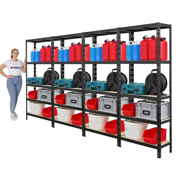 PROREGAL Mega Deal 4x Schwerlastregal APOLLO HxBxT 180 x 75 x 30 cm Fachlast 175kg Schwarz