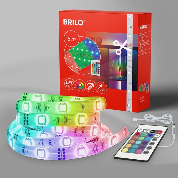 Briloner Leuchten USB - LED Bänder - 2308150 - RGB Farben - Lichtmodi - Kürzbar - Inkl. Fernbedienung - 500 x 10 cm (LxB)