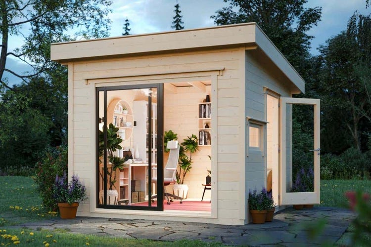 Alpholz Work@Home Linus Gartenhaus aus Holz, Holzhaus mit 44 mm Wandstärke, Blockbohlenhaus mit Montagematerial, Naturbelassen