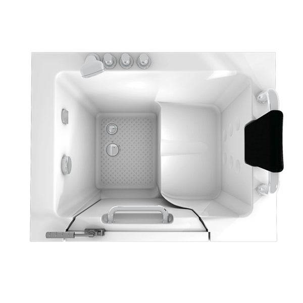 Begehbare Badewanne mit Tür, Armaturen und Haltegriff von oben