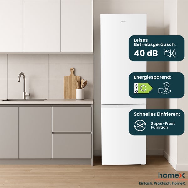 homeX Kühlschrank mit Gefrierfach Kühl-Gefrierkombination freistehend groß 315 Liter Super-Frost-Funktion weiß
