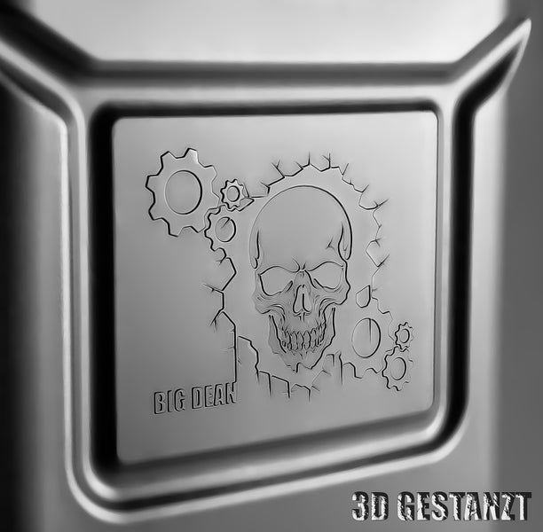 BigDean 2 Stück Benzinkanister 20L Schwarz im Totenkopf Design - Kraftstoffkanister für Benzin, Diesel & AdBlue – Made in Germany