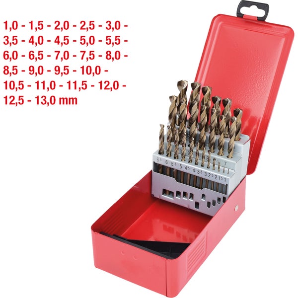 KS TOOLS HSS-G Co 5 Spiralbohrer-Satz Stahlblechkassette 25tlg. 1-13 mm - 330.3613