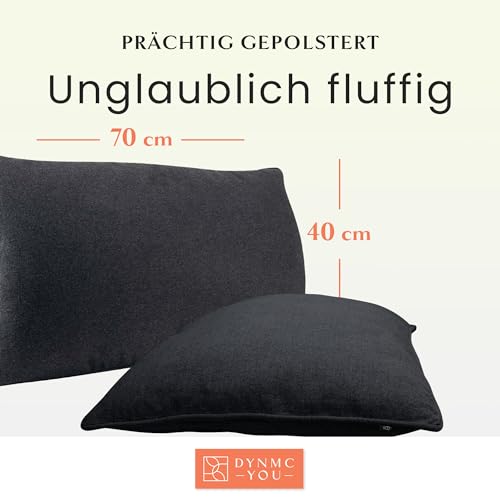 DYNMC you Sofakissen mit Füllung und Bezug - 2er Set 40x70cm mit Viel Füllung - VERGLEICHSSIEGER SEHR GUT - Rückenkissen mit Oeko TEX Baumwoll-Bezug - Bequeme Dekokissen - Couchkissen Anthrazit