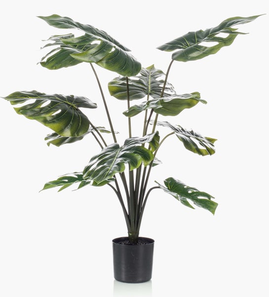 Künstliche Orchidee mit weißen Blüten, grünen Knospen und Stiel.