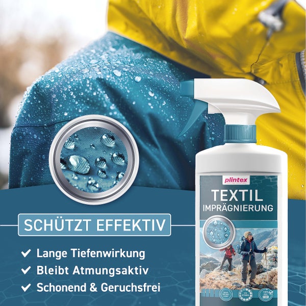 PLINTEX® 580ml Textil Imprägnierspray | für Funkionstextilien ohne Baumwollanteil, Leder und Schuhe | Nano Membran Imprägnierung | Dermatologisch getestet & atmungsaktiv
