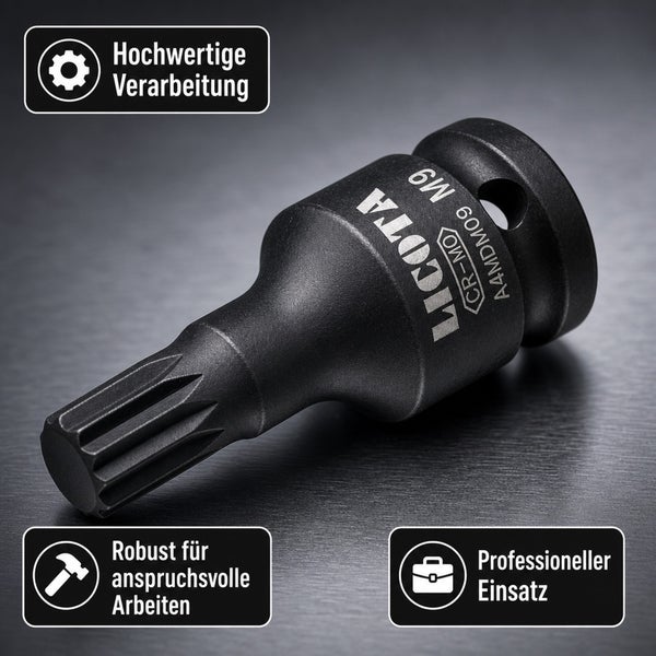 Lycota Vielzahn Steckschlüsseleinsatz M9 aus Chrom Molybdän Stahl für professionelle Anwendungen.