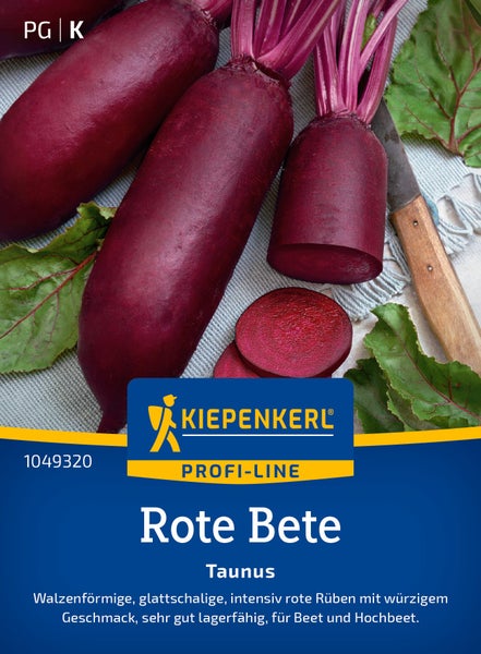 Saatgut Rote Bete Taunus Kiepenkerl Profi Line, walzenförmige, lagerfähige Rote Bete Sorte mit würzigem Geschmack für den Garten.