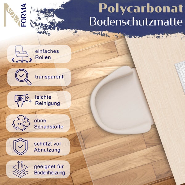 Bodenschutzmatte PC DURA MAT - 116x200 cm - Hartboden - Polycarbonat Bürostuhlunterlage - Schutzmatte für Ihre Böden