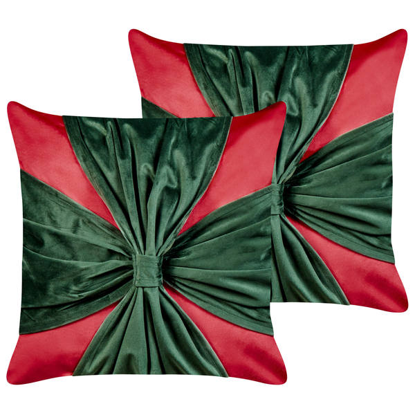 Dekokissen 2er Set MARSHMALLOW Samtstoff 45 x 45 cm Rot Weihnachtsmotiv