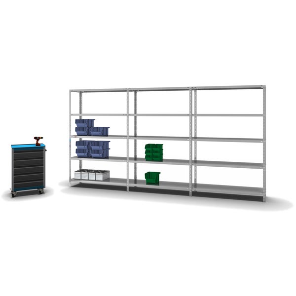 PROREGAL Fachbodenregal Schraubsystem Medium-Duty Grundregal HxBxT 200 x 130 x 40 cm 5 Ebenen Fachlast 200 kg Beidseitig Nutzbar Verzinkt