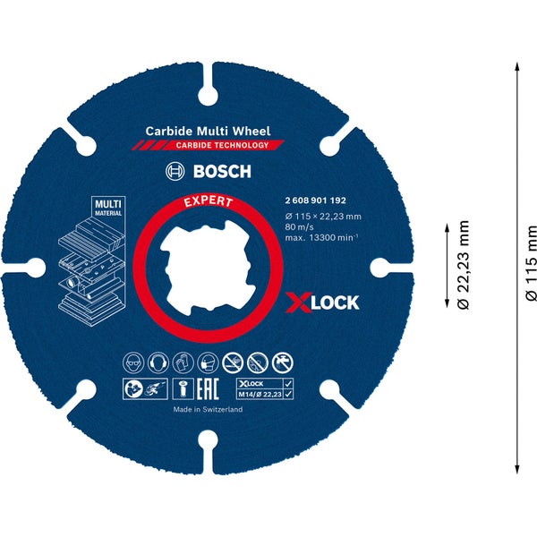 Bosch Experte, Bosch Professional und Bosch Vergleichsgrafik; Papier-Recycling Symbol; QR-Code; Symbole für Sicherheitsvorkehrungen; Bosch Firmenlogo; EAC-Zeichen; Barcode