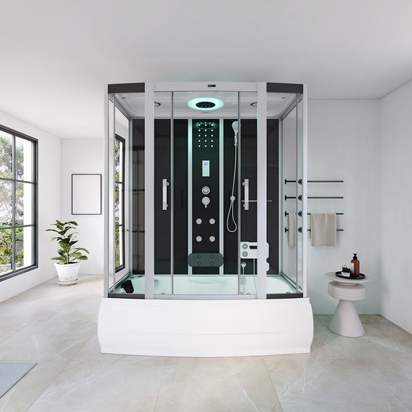 Home Deluxe - Dampfdusche DIAMOND, Schwarz, Maße: 170 x 90 x 220 cm - inkl. Radio, Regendusche und komplettem Zubehör I Dampfsauna, Badewanne, Whirlpool, Dusche