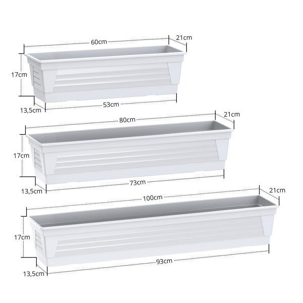 Plastard Blumenkasten 3er Set Weiß 60x21x17 cm Pflanzkasten Balkonkasten Pflanzkübel