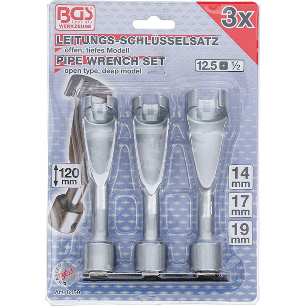 BGS Leitungsschlüssel-Satz offen Antrieb Innenvierkant 12,5 mm (1/2) SW 14 - 17 - 19 mm - 8450