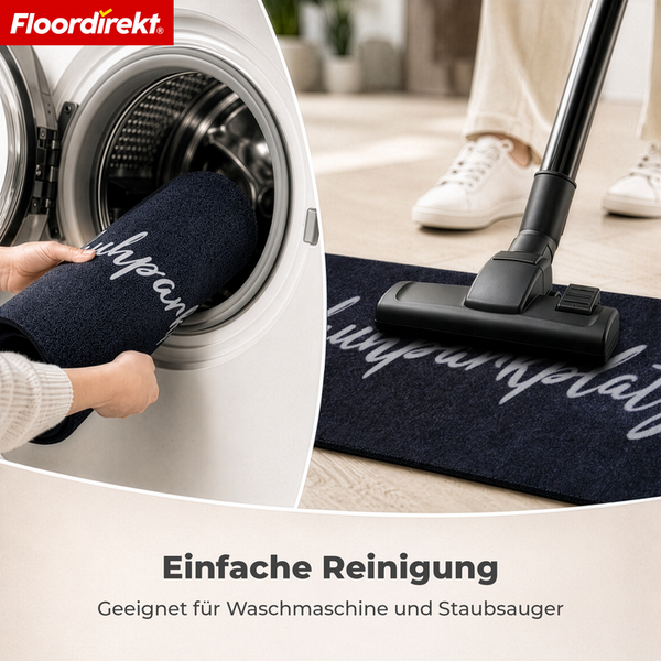 Floordirekt Fußmatte mit Schriftzug, geeignet für Waschmaschine und Staubsauger, pflegeleichter Schmutzfangläufer für den Innenbereich.