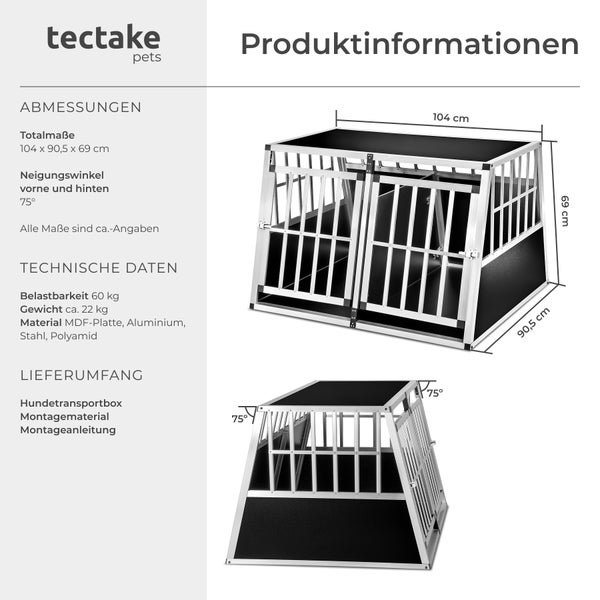 Hundetransportbox doppel tectake  mit schützenden Kunststoffecken mit schräger Rückwand schwarz