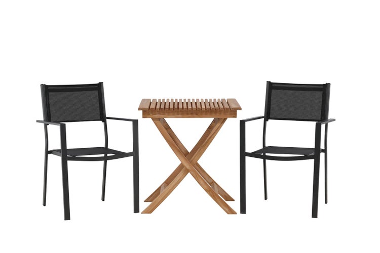 Ghana Gartenset Tisch 70x70cm, 2 Stühle Copacabana, natur,schwarz. 70 X 75 X 70 cm
