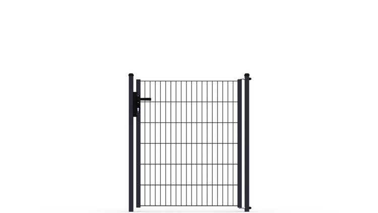 Gartentor ZAUNGURU ECO-Line aus Metall, Höhe: 123cm, Breite: 117cm, 1-flügelig inkl. Pfosten, Locinox-Schloss und Zubehör, Feuerverzinkt und zusätzlich in RAL 7016 Anthrazitgrau pulverbeschichtet