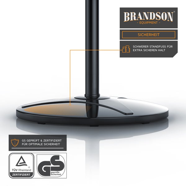 Brandson Standventilator 40cm, Ventilator Standfuß höhenverstellbar, hoher Luftdurchsatz, 3 Leistungsstufen, 80° Oszillation, Schwarz/Silber