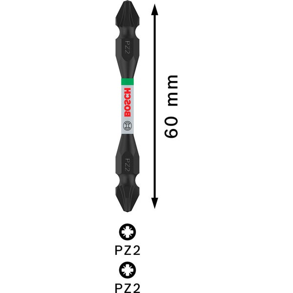 Bosch PRO Impact Schrauberbit mit Doppelklingen und Pick and Click-Einsätzen PZ2 65 mm - 2608522549