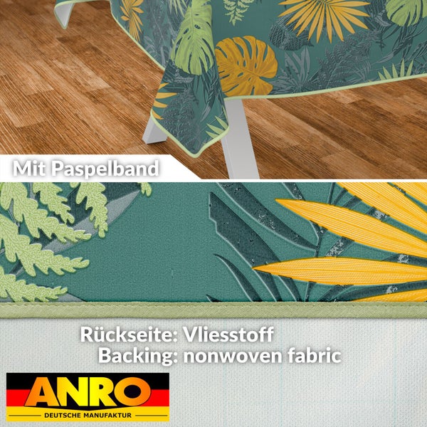 Tischdecke mit Pflanzenmuster und Paspelband sowie Rückseite aus Vliesstoff
