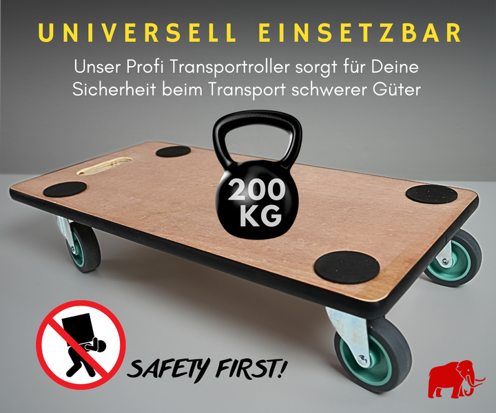 PROREGAL Transportroller 4 Rollen HxBxT 11,5x30x60 cm Traglast 200kg Sperrholzplatte 2 Stück