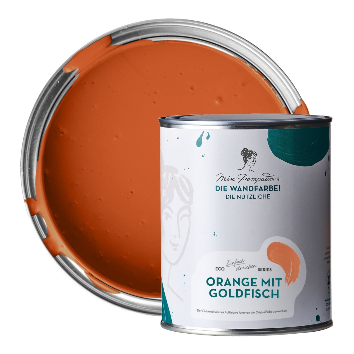 MissPompadour abwaschbare Wandfarbe 1L Orange mit Goldfisch - hohe Deckkraft und Ergiebigkeit - matte, scheuerbeständige Innenfarbe - geruchsarm, wasserbasiert, atmungsaktiv - Die Nützliche