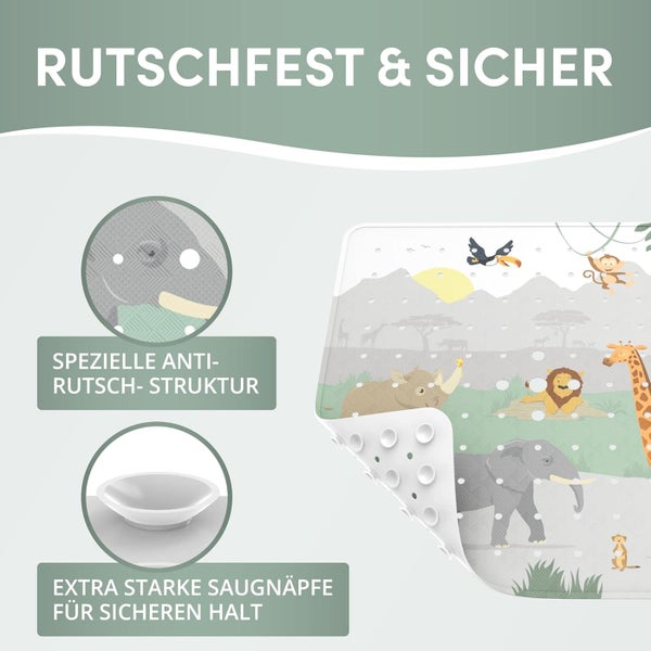 avakido® Duschmatte rutschfest Kinder - 100% BPA frei Inklusive 2 Haken zum Trocknen - Antirutschmatte, Duscheinlage - schimmelresistent & maschinenwaschbar