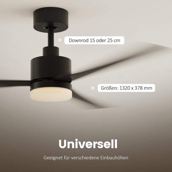 EMKE Deckenventilator mit LED, dimmbar, 6 Geschwindigkeiten, Fernbedienung & Timer, Schlafmodus, Ø1320×378 mm, Schwarz