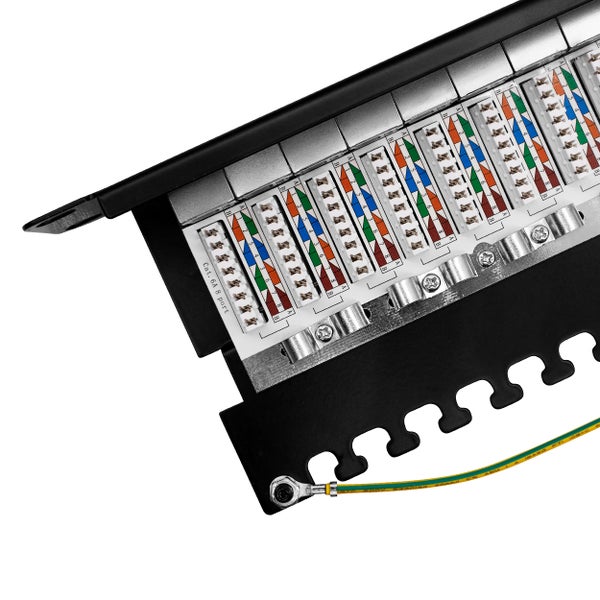 ProfiPatch Cat6a Patchpanel Patchfeld 19 Zoll 24 Port Verteilerfeld für Keystone Module RJ45 Rackeinbau geschirmt 1HE schwarz