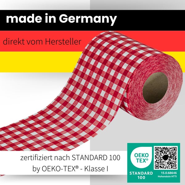 Sensalux Tischläufer, Länge: 25m, stoffähnliches Vlies, Breite: 15cm, Karomuster, Weiß-Rot