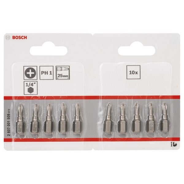 Bosch Logo Schrauberbits PH 1, 25 mm, 10 Stück