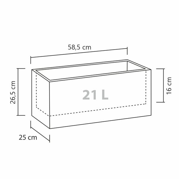 Scheurich C-Cube Long 60, Pflanzgefäß/Blumentopf/Pflanzkübel, rechteckig,  aus Kunststoff Farbe: Stony Grey, 58,5 cm Breite, 25 cm Tiefe, 26,5 cm hoch, 21 l Vol.