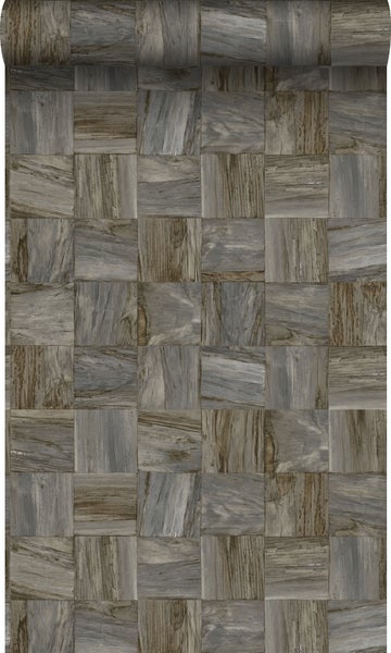 Origin Wallcoverings Öko-Strukturtapete quadratische Holzstücke Dunkelbraun - 53 cm x 10,05 m - 347519