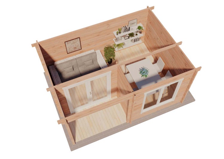 Alpholz Gartenhaus Orkus-44 Petite Gartenhaus aus Holz in Pinie, Holzhaus mit 44 mm Wandstärke inklusive Terrasse, Blockbohlenhaus mit Montagematerial imprägniert 4,9x3,5m