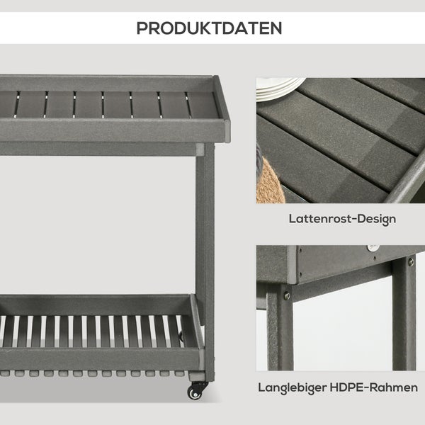 Outsunny Servierwagen, 87 x 50 x 80cm, HDPE, Dunkelgrau
