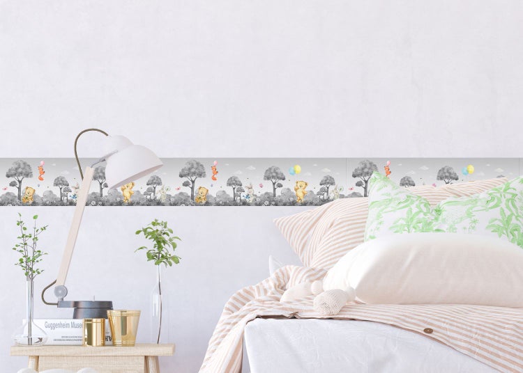 Kinderzimmer mit Bordüre mit Tiermotiv auf einer Höhe