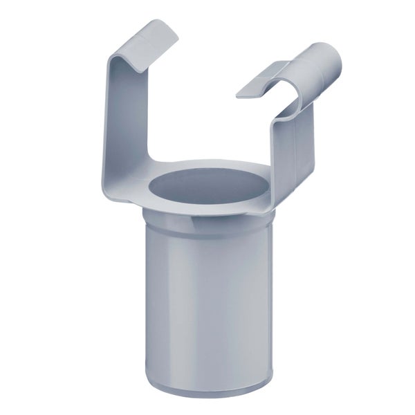 Laubfang-Adapter aus grauem Kunststoff für Dachrinnen.