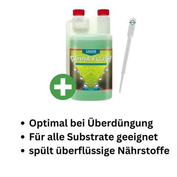 Canna Flush 1 Liter – Effektiver Düngerreiniger für Pflanzen & Wurzeln – Entfernt Dünger- und Pflanzenreste – Optimiert Nährstoffverfügbarkeit – Mit Pipette für präzise Dosierung – Ideal für Grow, Tomaten, Orchideen & mehr