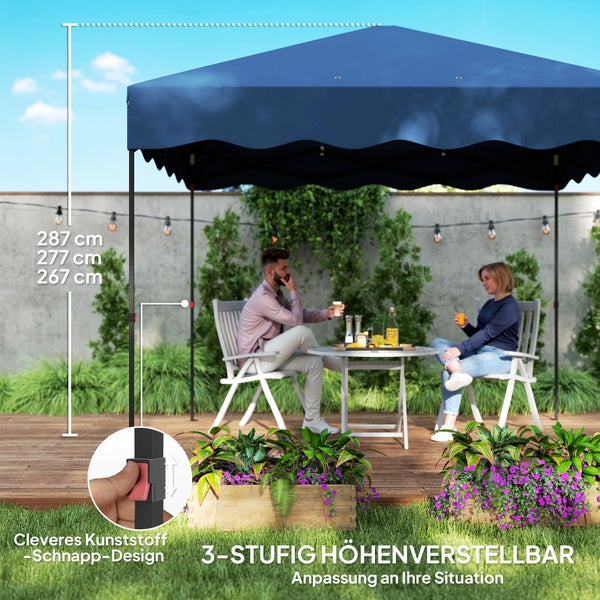 Outsunny Pavillon ca.3x3m, wasserabweisend Stabil Winterfest Pop-up Faltpavillon mit UV Schutz 50+, Faltbar Partyzelt Gartenzelt mit Rolltasche, Gartenpavillon für Camping Garten, Dunkelblau