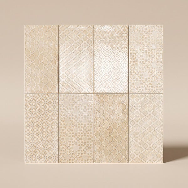 Wandfliesen Set mit verschiedenen geometrischen Reliefmustern in rechteckigem Format